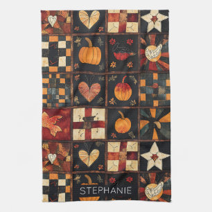 Rustic Patchwork   Folk Art Autumn Quilt Pattern Kitchen Towel