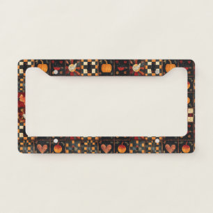 Rustic Patchwork   Folk Art Autumn Quilt Pattern License Plate Frame