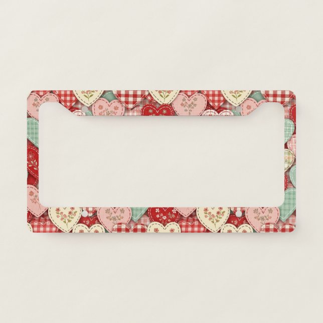 Rustic Patchwork Hearts Picnic Pattern (3) License Plate Frame (Front)
