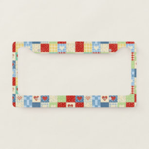 Rustic Patchwork Hearts Picnic Pattern License Plate Frame