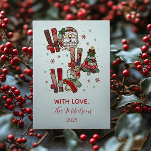 Rustic Patchwork Ho Ho Ho Christmas Holiday Card