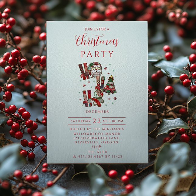 Rustic Patchwork Ho Ho Ho Christmas Invitation (Creator Uploaded)
