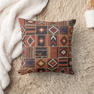Rustic Patchwork Kilim Geometric Tapestry Throw Pillow