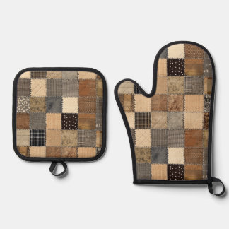 Rustic Patchwork Oven Mitt and Pot Holder Set