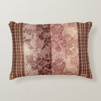 Rustic Patchwork Plaid and Floral Damask Accent Pillow