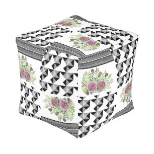 Rustic, patchwork, roses pouf