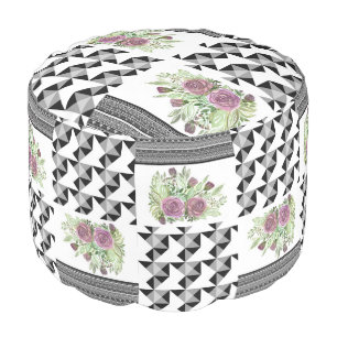 Rustic, patchwork, roses pouf