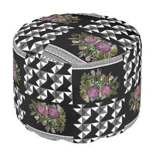 Rustic, patchwork, roses pouf