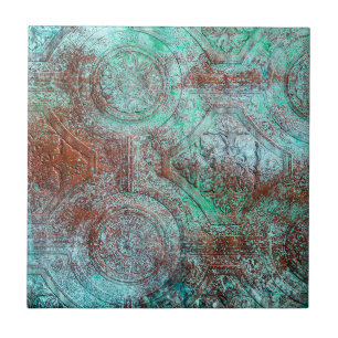 Rustic Patina Copper With Turquoise Ceramic Tile