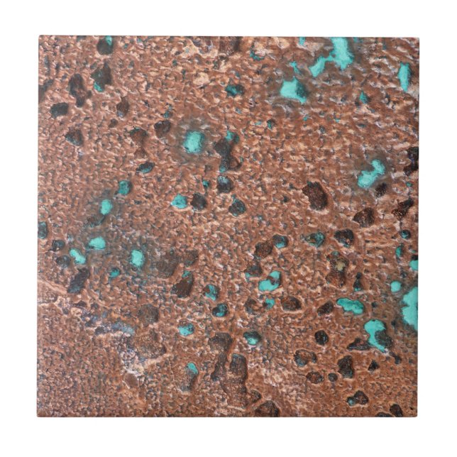 Rustic Patina Copper With Turquoise  Ceramic Tile (Front)