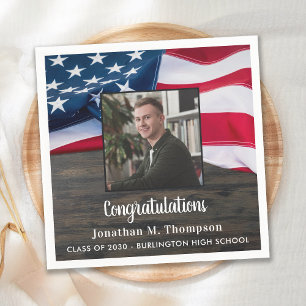 Rustic Patriotic American Flag Military Graduation Napkins