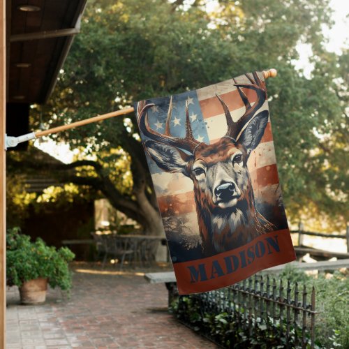 Rustic Patriotic American flag with Deer