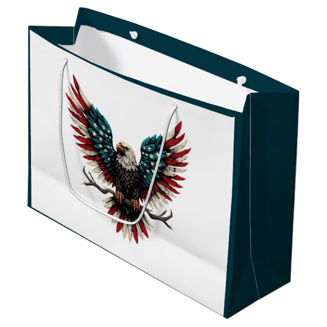 Rustic patriotic American/USA bald eagle Large Gift Bag (Front Angled)