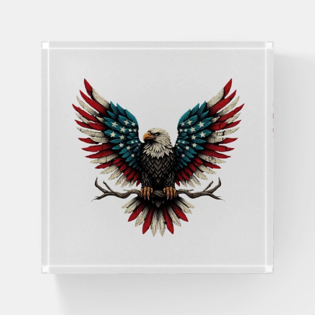 Rustic patriotic American/USA bald eagle Paperweight (Front)