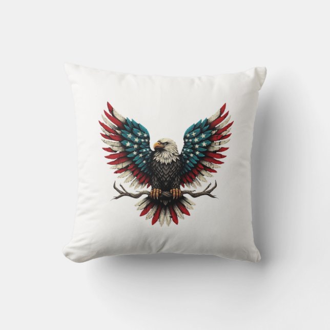Rustic patriotic American/USA bald eagle Throw Pillow (Front)