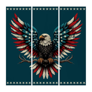 Rustic patriotic American/USA bald eagle Triptych
