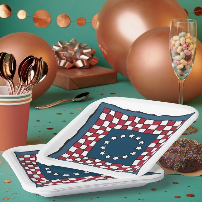 Rustic Patriotic Americana Quilt Pattern USA Art  Paper Plates (Creator Uploaded)