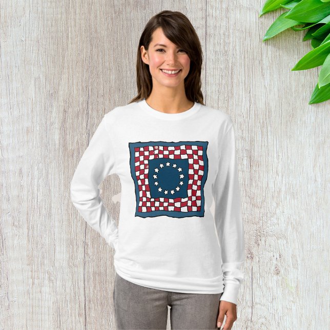 Rustic Patriotic Americana Quilt Pattern USA Art  T-Shirt (Creator Uploaded)