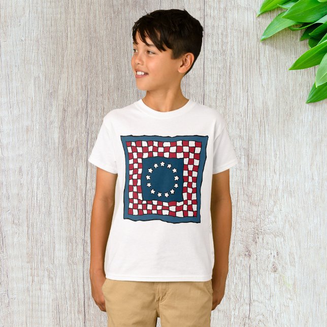 Rustic Patriotic Americana Quilt Pattern USA Art  T-Shirt (Creator Uploaded)