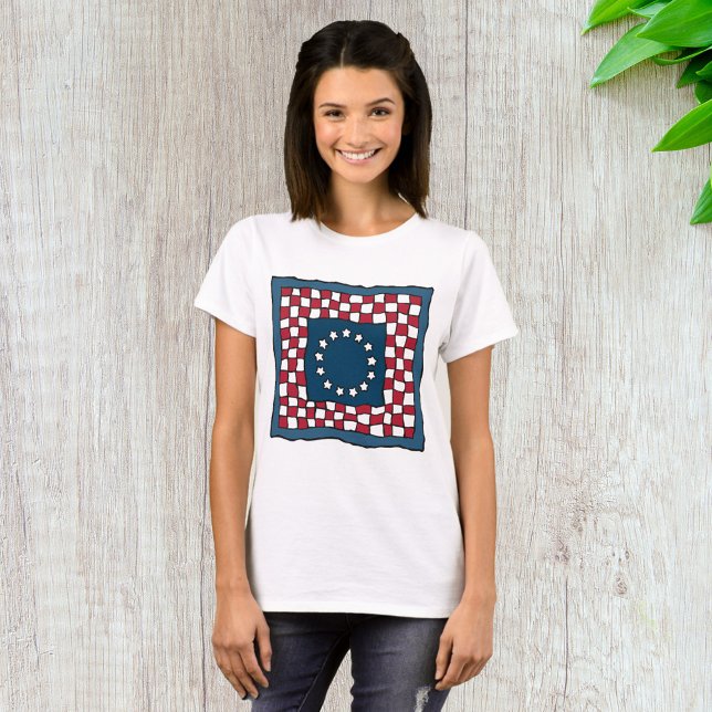 Rustic Patriotic Americana Quilt Pattern USA Art  T-Shirt (Creator Uploaded)