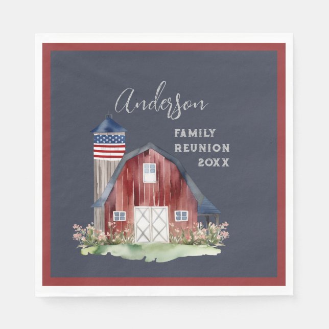 Rustic Patriotic Family Reunion  Napkins (Front)
