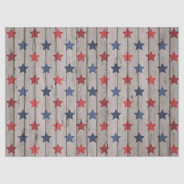 Rustic Patriotic faux wood stars party tissue Paper (Front)