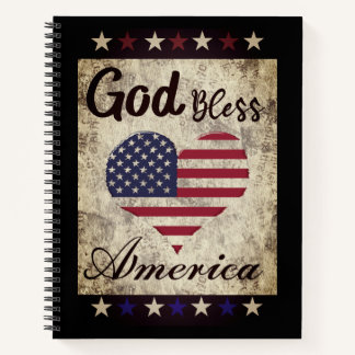 Rustic Patriotic God Bless America Heart Flag Notebook