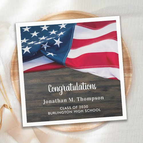 Rustic Patriotic Graduation American Flag Military Napkins