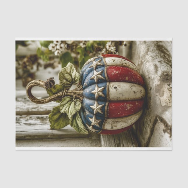 Rustic Patriotic Pumpkin for Fall DT6R Decoupage Tissue Paper (Front)