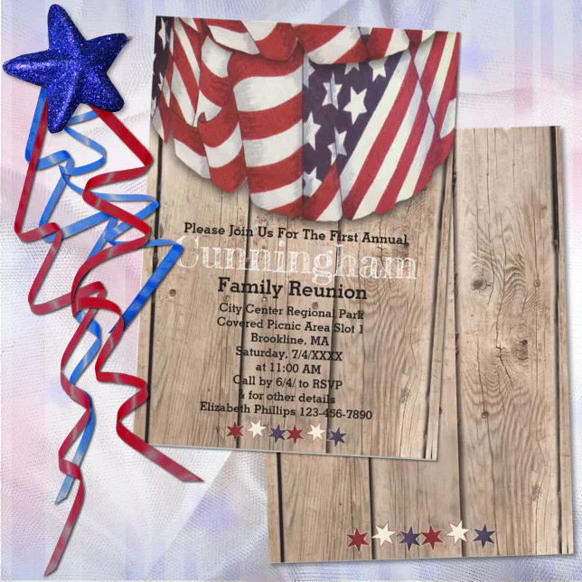 Rustic Patriotic Red White Blue Birthday Invitation | Zazzle