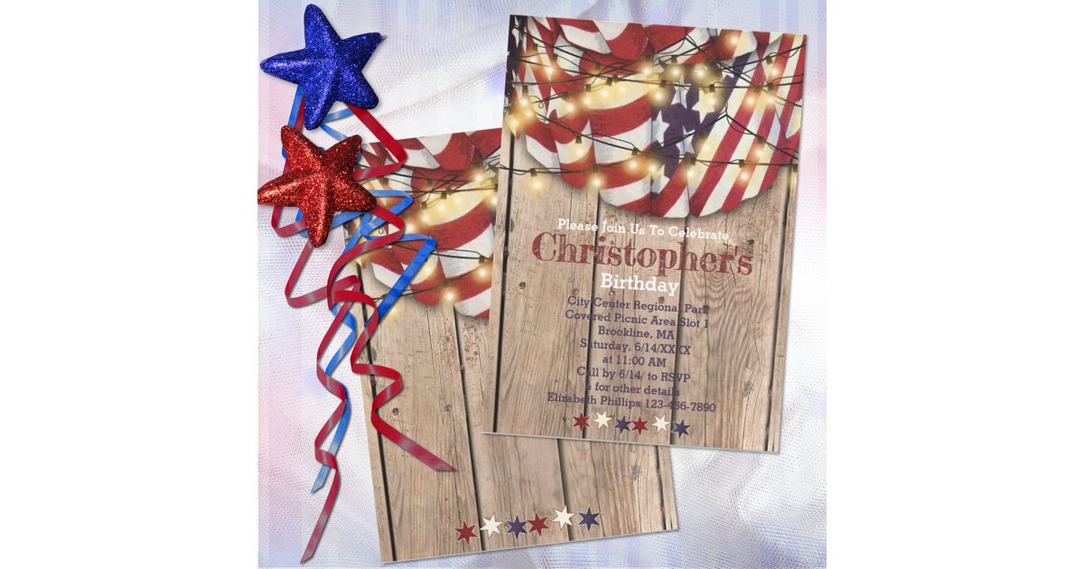 Rustic Patriotic Red White Blue Birthday Invitation | Zazzle