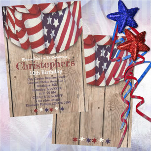 Rustic Patriotic Red White Blue Birthday Party Invitation