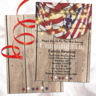 Rustic Patriotic Red White Blue Family Reunion Invitation