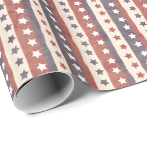 Rustic Patriotic Stars and Stripes Wrapping Paper