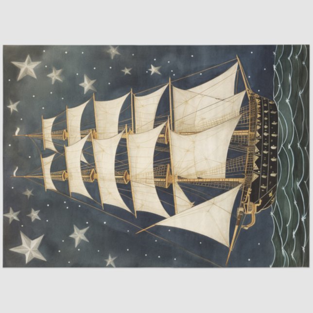 Rustic Patriotic Tall Ship Stars Decoupage     Tissue Paper (Front)