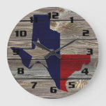 Rustic Patriotic Texas Map and Flag Large Clock