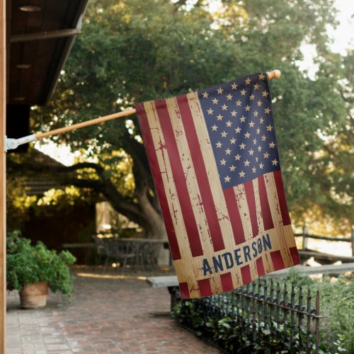 Rustic Patriotic US American Flag House Flag
