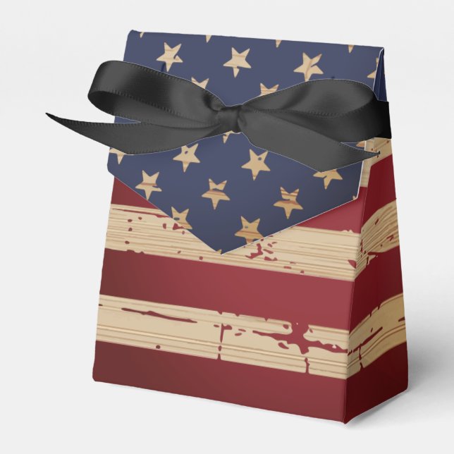 Rustic Patriotic USA Flag Military Stars Stripes Favor Boxes (Front Side)