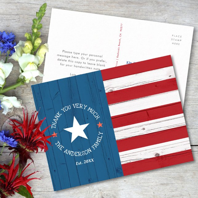 Rustic Patriotic Vintage American Flag Thank You Postcard (Creator Uploaded)
