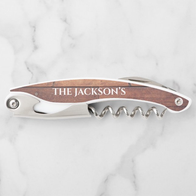 Rustic Pattern Monogram Bottle Waiter's Corkscrew (Front)