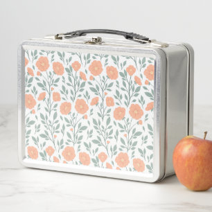 Rustic pattern with pink flowers metal lunch box