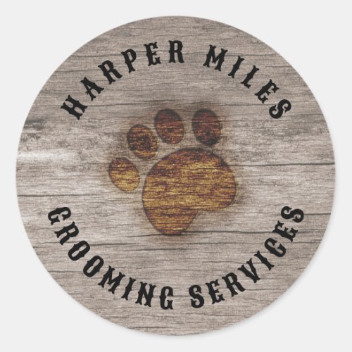 rustic paw print burnt on wood western_style classic round sticker