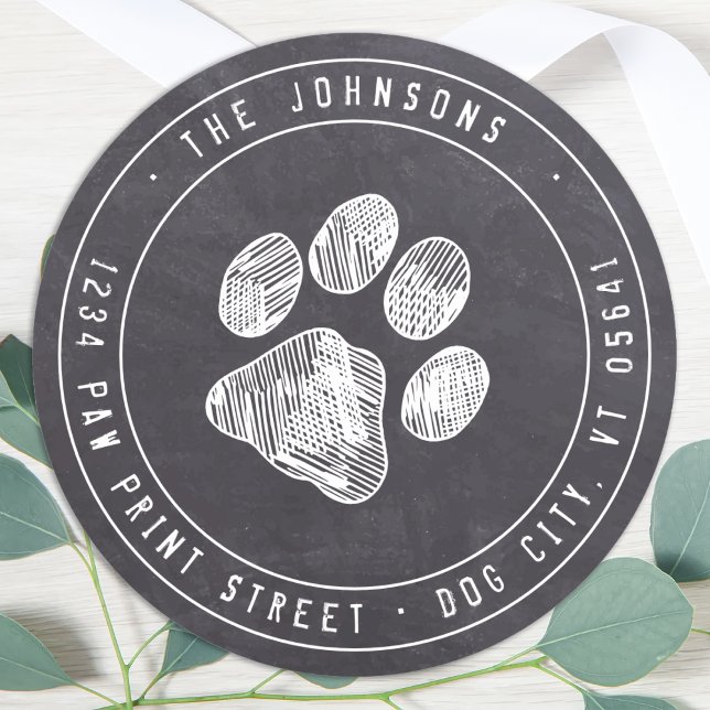 Rustic Paw Print Chalkboard Return Address Label (Creator Uploaded)