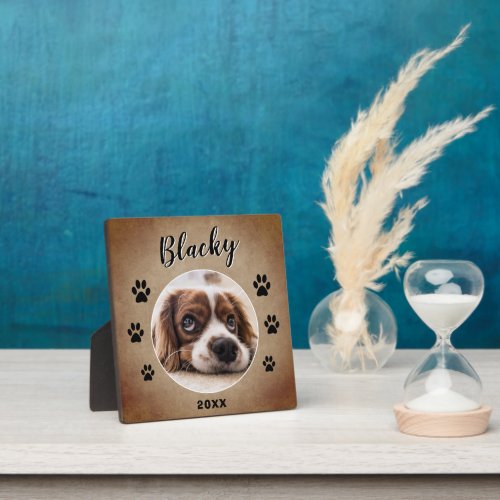 Rustic Paw Print Dog Pet Name and Photo Plaque