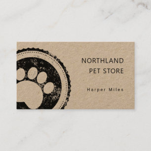 Rustic paw print logo groomer kraft business card
