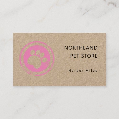 Rustic paw print logo stamp kraft business card