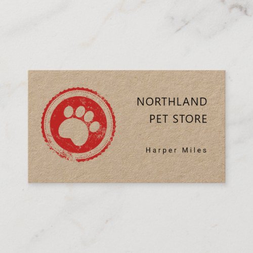 Rustic paw print logo stamp kraft business card