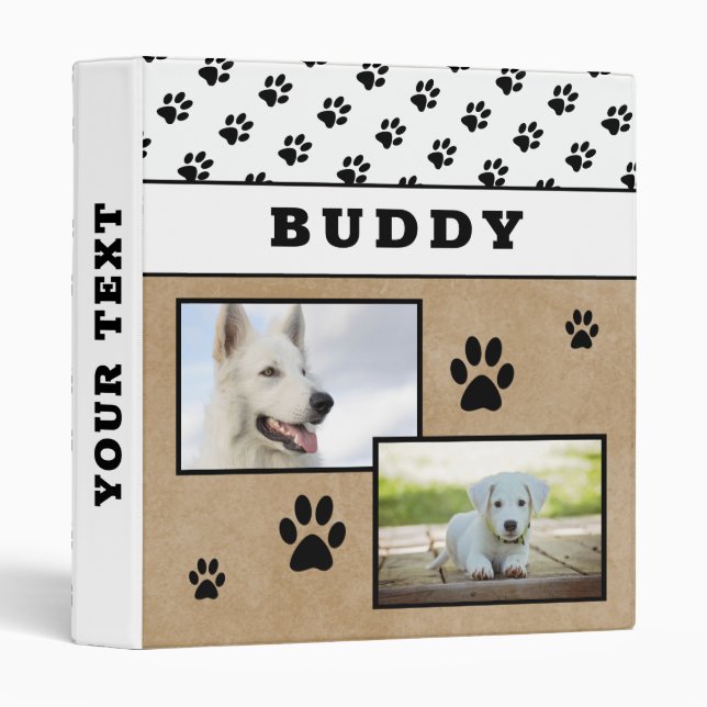 Rustic Paw Prints 2 Pet Dog Photos Album  3 Ring Binder (Front/Spine)