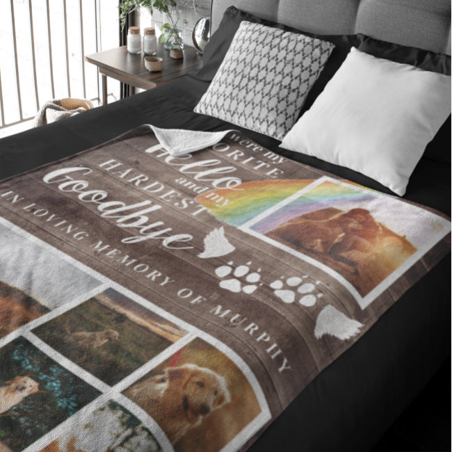 Rustic Paw Prints Personalized Pet Memorial Photo Fleece Blanket