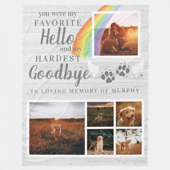 Rustic Paw Prints Personalized Pet Memorial Photo Fleece Blanket (Front)